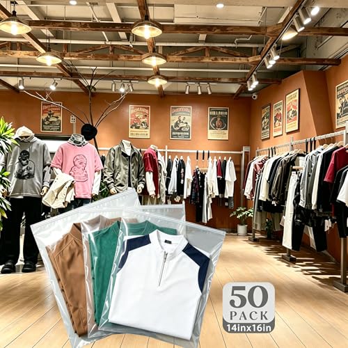 50pcs Clear Zipper Clothing Bags, 14x16 Inch Plastic Clothing Shipping Bags - color: 14x16 inch-50pcs