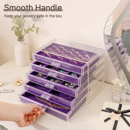Frebeauty Acrylic Jewelry Box,5-Layer Jewelry Organizer with Drawers - color: Purple