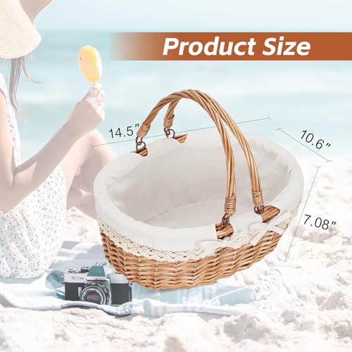 Good GAIN Wicker Picnic Basket w/Fold Handles,Willow Empty Baskets,White - color: Cream