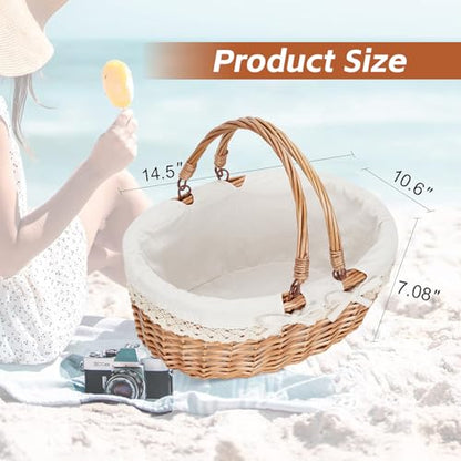 Good GAIN Wicker Picnic Basket w/Fold Handles,Willow Empty Baskets,White - color: Cream
