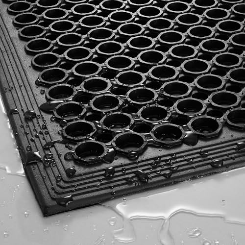 GRIDMANN Rubber Floor Mat, 60" x 36" Anti-Fatigue Drainage Mat, Non-Slip and Grease Resistant for Restaurants, Commercial Kitchens, Bar Floors, Black - size: 60"L x 36"W x 0.4"Th