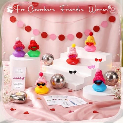 Liliful 24 Sets Candy Color Rubber Ducks with Knit Hat Sunglasses Card Bag - color: Candy Color