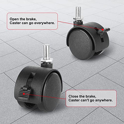 4 Pack 1.5 Inch Swivel Stem Caster Wheels Replacement Casters 1.5'' Furniture Wheel with Locking Brake Metric Threaded Stem M8 Wheels for Table Drawer Plant Shelf Metal Rack Laundry Basket