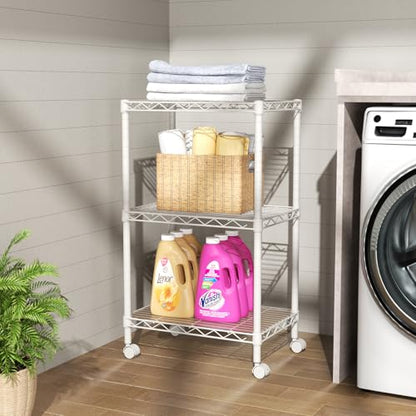 SINGAYE 3 Shelves Storage Shelf Wire Shelving Unit Metal Adjustable Wheels - color: White, size: 3Tier/11.5"D X 17.5"W X 30.5"H