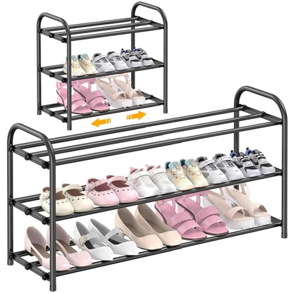 Hleelomi 3-Tier Metal Expandable Shoe Rack for Closet and Entryway Black - color: Black, size: 3-Tier