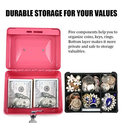 Cash Box with Money Tray, Parrency Small Money Box with Key Lock, 6" x 4 4/5" x 3", Pink - color: Pink, size: Small（5.9")