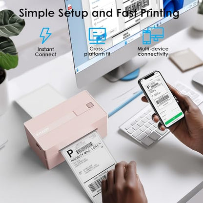 KNAON Bluetooth Thermal Shipping Label Printer 4x6 for Small Business, Pink - color: Pink