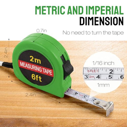 Copkim 50 Pcs 6 ft Mini Tape Measure Retractable Bulk,Green - color: Green