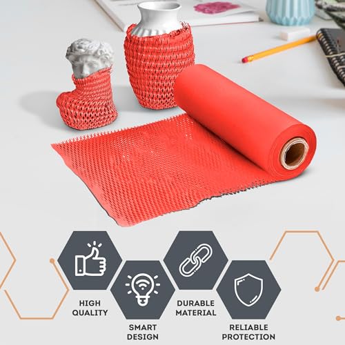 APQ Supply Honeycomb Packing Paper Red, 15 Inch x 100 Feet, Boutique Gift Packaging for Small Businesses, Retail Shops, and E-Commerce Orders - style: Red / Pack of 1