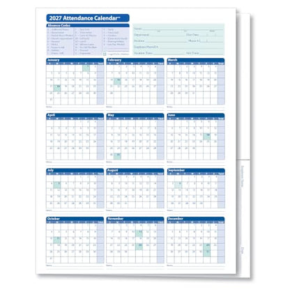ComplyRight 2027 Attendance Calendar Folder, White, Pack of 25 - size: 25 Pack, style: Attendance Calendar Folder