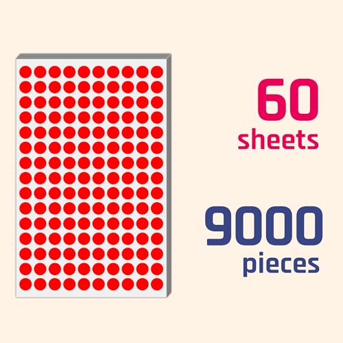 9000 Pieces, 1/2 inch - Red Dot Stickers, Small Round Circle Dots Labels - color: Red, size: 9000 Pieces