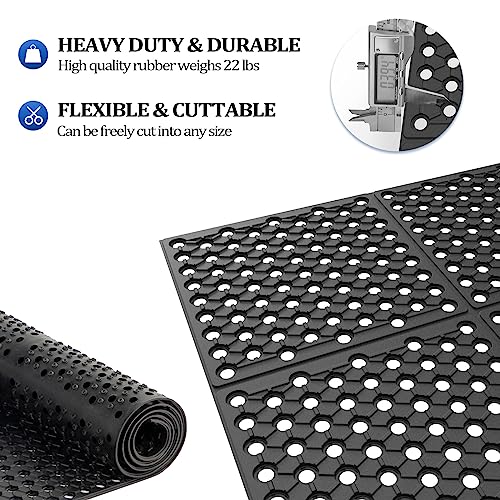 ROVSUN Rubber Floor Mat with Holes, 3x10 FT Hollow Large Mat Roll, Anti-Fatigue/Non-Slip Drainage Mat, for Industrial Kitchen Restaurant Bar Bathroom, Indoor/Outdoor Cushion - size: 35.4"L x 118"W x 0.4"Th