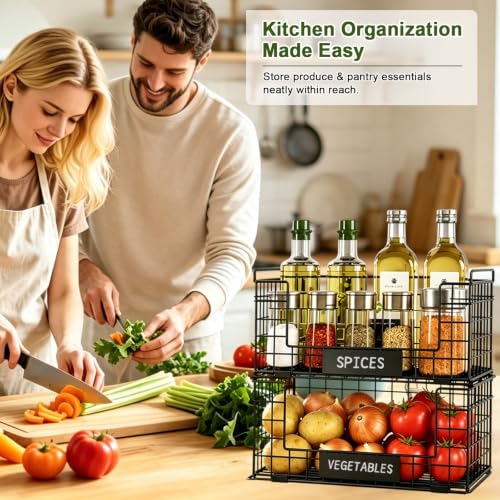 JKsmart 3 Pack XXL Stackable Wire Baskets, Pantry Organizers and Storage - size: XXL-16.34"x12.01"x23.61"