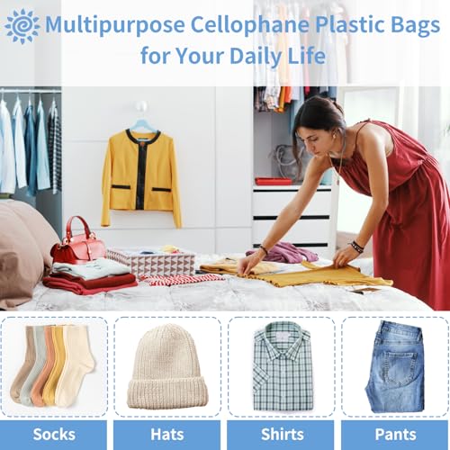 70 Pack 9x12" Clear Cellophane Bags for Shirts, Gift Wrapping, Artwork - size: 9x12 Inch