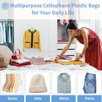 70 Pack 9x12" Clear Cellophane Bags for Shirts, Gift Wrapping, Artwork - size: 9x12 Inch