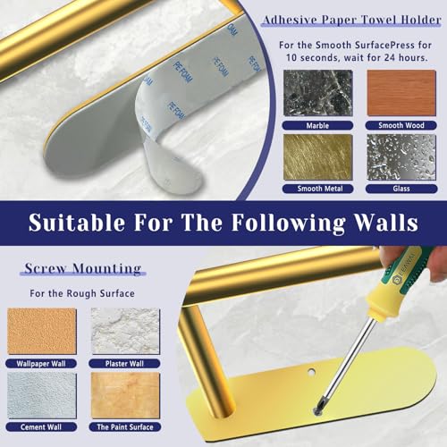 Gold Paper Towel Holder, Self Adhesive Paper Towel Holder Under Cabinet - color: Gold