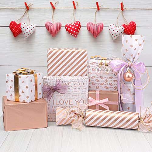 Larcenciel Valentine's Day Tissue Paper, 50 Sheets Metallic Rose Gold Tissue Paper for Gift Bags & Gift Wrapping, Glitter Gift Tissue Paper Bulk, Pretty Gift Wraps for Birthday,9.7x13.8 - color: Rose Gold 50P