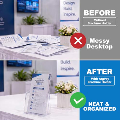 Clear 4x9 Trifold Brochure Holder, Acrylic Rack Card Holder Stand, 4 Pack