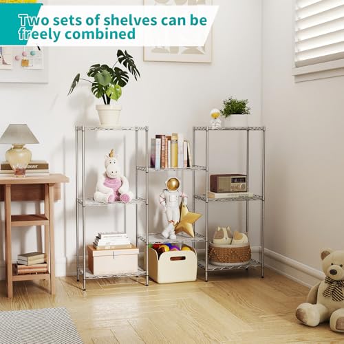 BestOffice | 4-Tier Wire Shelf | 12" x 18" x 44 | Chrome - color: Chrome, size: 12"D x 18"W x 44"H