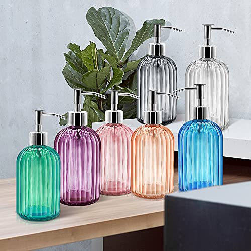 2 Pack Glass Soap Dispenser with Pump, 400ml Liquid Soap Dispenser for Soap, Shampoo and Lotion Refill for Kitchen, Bathroom, Laundry (Purple) - color: Purple