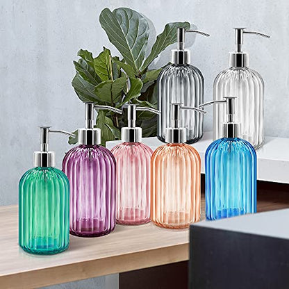 2 Pack Glass Soap Dispenser with Pump, 400ml Liquid Soap Dispenser for Soap, Shampoo and Lotion Refill for Kitchen, Bathroom, Laundry (Purple) - color: Purple
