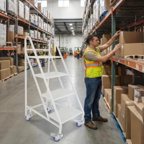 800 LBS Heavy Duty Steel 4 Step Ladder with Handrails for Warehouse