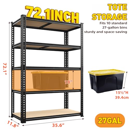 Romorgniz 5 Tier Storage Shelves 2450LBS Garage Shelving, Adjustable Shelving Units and Storage, Metal Utility Shelf for Kitchen Pantry Garage Warehouse Basement, 35.6" W x 72.1" H x 11.8" D - size: 35.6" W X 72.1" H X 11.8" D