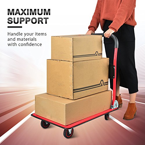 Wellmax Push Cart Dolly, Foldable Moving Platform Flat Cart, 330 lb, Red - color: Red, size: 330 Lbs