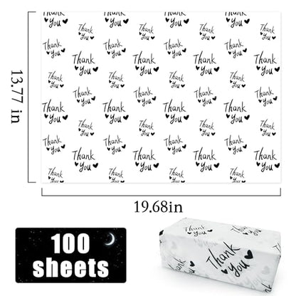 MR FIVE 100 Sheets Black Thank You Tissue Paper Bulk, 20" x 14", Black & White Thank You Tissue Paper for Packaging, Gift Bags, Graduation, Birthday, Thanksgiving - color: Black