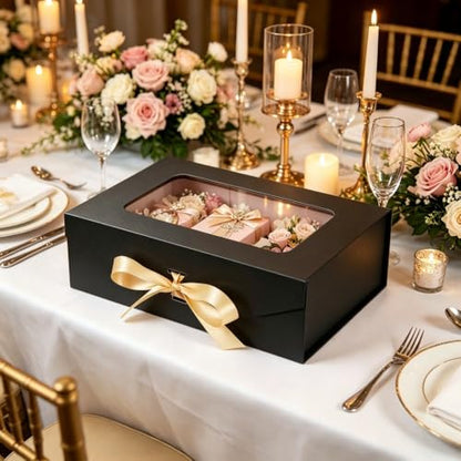 5 Pcs Black Gift Box for Presents with Ribbon 10.8x7.5x3.5 Inches Clear Gift Box with Window Magnetic Closure Gift Boxes with Lids - color: Black-10.8x7.5x3.5 Inches (Pack of 5)