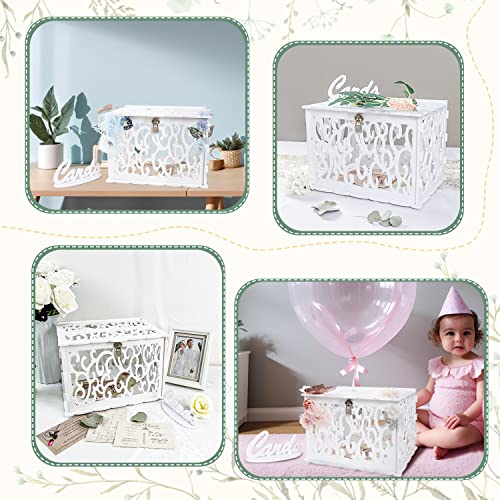 Hollow Wedding Card Box with Lock, White Gift Card Box for Reception - color: White