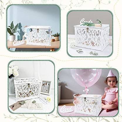 Hollow Wedding Card Box with Lock, White Gift Card Box for Reception - color: White
