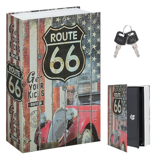 Decaller Book Safe with Key Lock, Diversion Hidden Secret Metal Lock Box for Home Security, Money & Jewelry, 9.5" x 6.2" x 2.2", Route 66 - color: Route 66, size: Key Lock