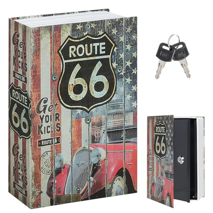 Decaller Book Safe with Key Lock, Diversion Hidden Secret Metal Lock Box for Home Security, Money & Jewelry, 9.5" x 6.2" x 2.2", Route 66 - color: Route 66, size: Key Lock