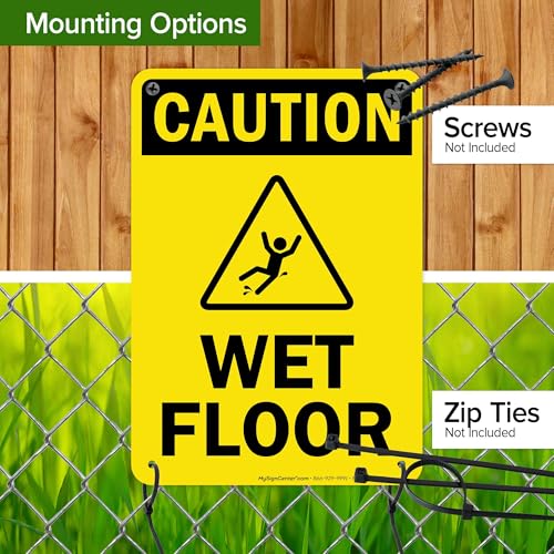 Caution Wet Floor Sign, 10x7 Inches, 55 mil thick HDPS (high density polystyrene), Made in USA by My Sign Center - size: 7x10 Polystyrene