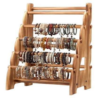 8 Tier Wooden Bracelet Holder, Adjustable Jewelry Bracelet Display Stand, Elegant Portable Wooden Bangle Holder, Jewelry Display Storage for Vendors, Retail Stores, Craft Shows and Home Storage