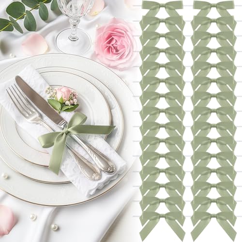2.5" Sage Green Satin Ribbon Bows (50 Packs) - color: Sage Green, size: 2.5 Inch - 50pcs