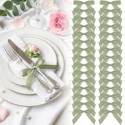 2.5" Sage Green Satin Ribbon Bows (50 Packs) - color: Sage Green, size: 2.5 Inch - 50pcs