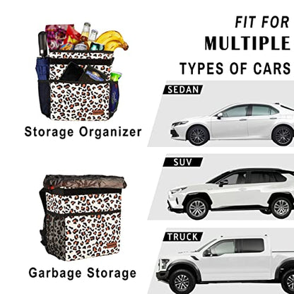 SIBOFUEGO Cute Car Trash Can with Lid, Collapsible, Leak-Proof, 2 Gallon - color: Leopard Print, size: 2 Gallons