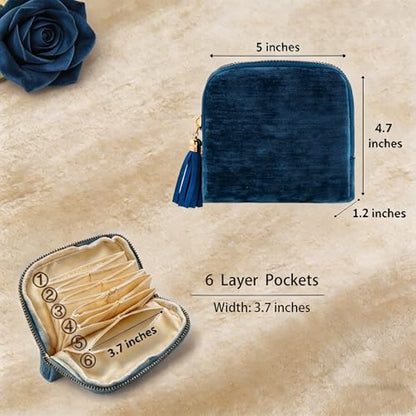 Small Travel Jewelry Pocket Case with Zipper for Women - color: Gem blue