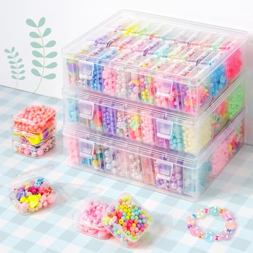 DILIBRA Bead Organizer Box, 93Pcs Small Bead Storage Containers Plastic Cases with Hinged Lid, Rectangle Clear Diamond Painting Storage Containers for Jewelry, DIY Crafts, Bracelet, Seeds, Nail - size: 3 Pack 90 Pcs