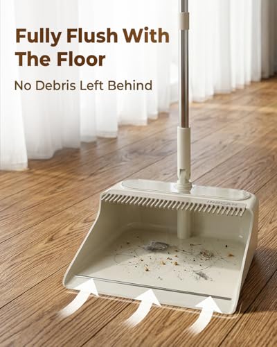 Broom and Dustpan Set with 52" Adjustable Long Handle, (Santra Lite) - color: Ivory