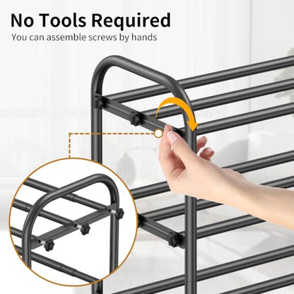 Hleelomi 5-Tier Metal Expandable Shoe Rack for Closet and Entryway, Black - color: Black, size: 5-Tier