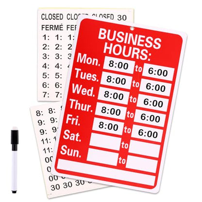 Business Hours Sign, Changeable Operation Times Sign Kit with Matching Sticker & Pen Hangable Writable Store Office Open Closed Hours Boards for Glass Door Window