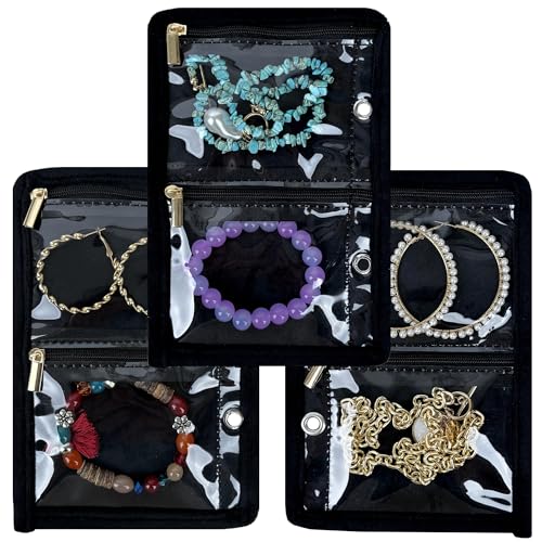 Travel Jewelry Organizer Case,Small Jewelry Bags Jewelry Storage Book Ring Binder with Clear Zipper Velvet Pouch for Traveling (Inner Pages,Black,3 PCS,Medium) - color: Inner Pages,Black,3 PCS,Medium