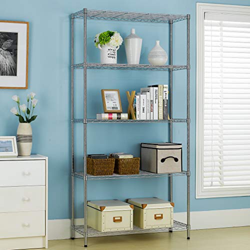 BestOffice | 5-Tier Wire Shelf | 36" x 14" x 72" | Chrome - color: Chrome, size: 36"D x 14"W x 72"H