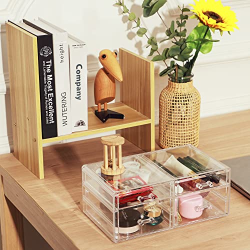 Cq acrylic Makeup Organizers with 4 Drawers,Rectangular Office Stationery Supplies Plastic Clear Storage Containers,Stackable Acrylic Drawers Suitable for Office,School,Home desk organizer - size: 2 Small Drawers, 2 Medium Drawers