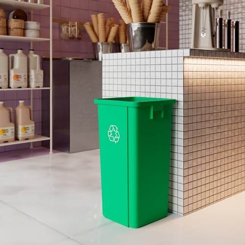 23 Gallon Green Recycle Square Commercial Trash | Garbage Can - Outdoor, Office, Restaurant, Kitchen, School