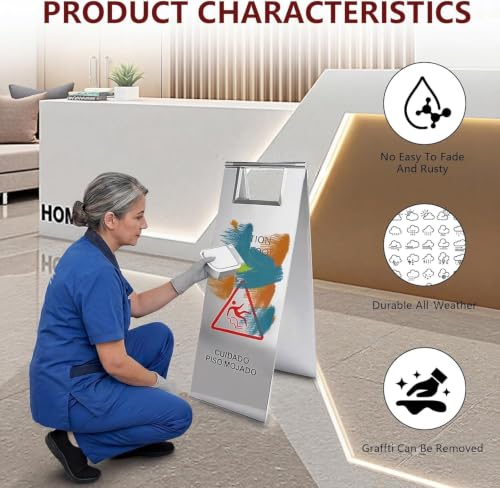 24In Stainless Steel Wet Floor Caution Folding Bilingual Warning Sign (4)