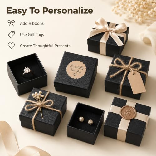 200 Pcs Cardboard Jewelry Gift Boxes Bulk, 2 x 2 in Black Boxes